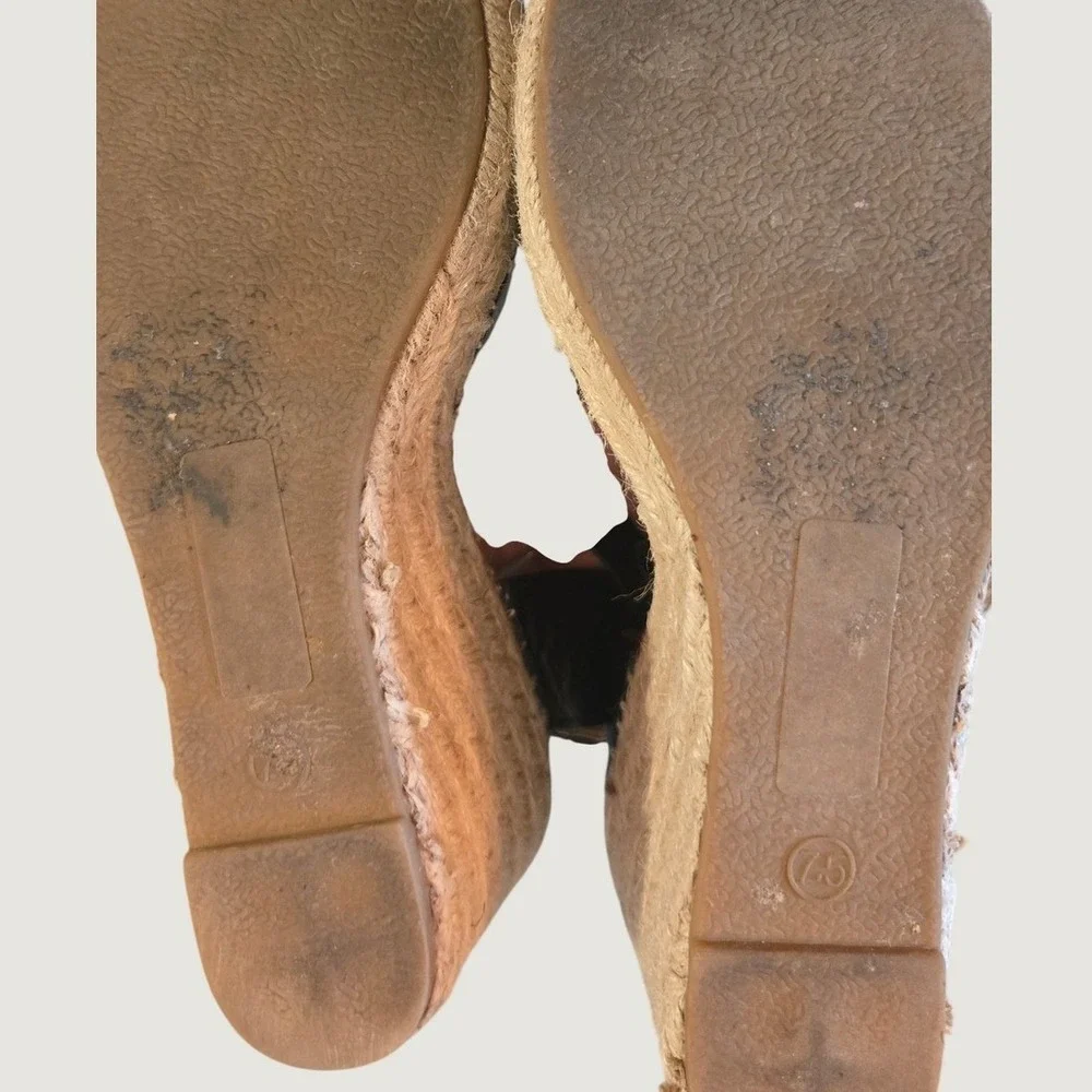 Queen George Black Espadrille Wedge‎ Sandals Ankle Strap Size 7.5